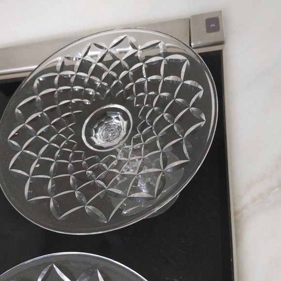 Antique Vintage Pair Crystal Glass Pedestal serving Stand 7 1/4”  6" tall 1940's - Picture 5 of 8